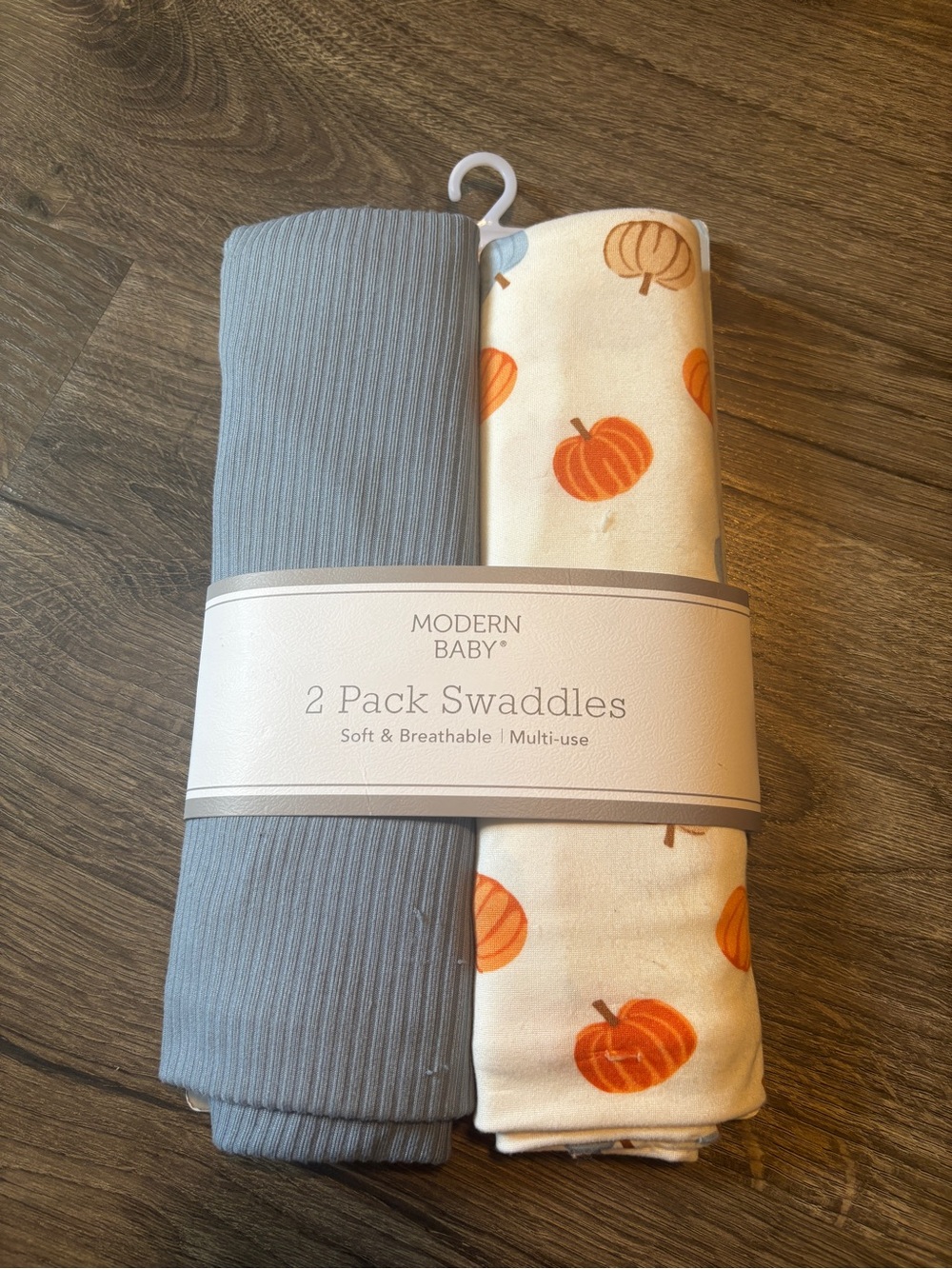 Modern Baby 2-Pack Swaddles - Blue Rib & Pumpkin Print